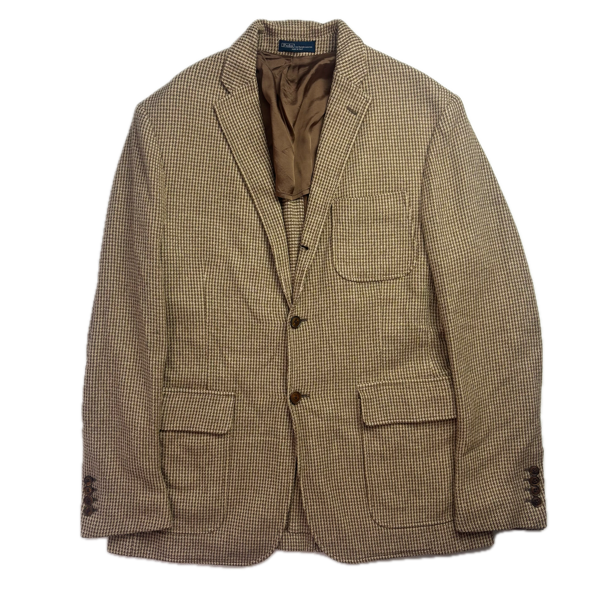 Polo Ralph Lauren Brown Houndstooth Tweed Blazer Sports Coat (Silk) - 42R