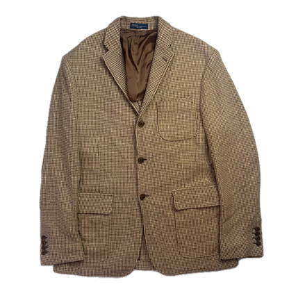 Polo Ralph Lauren Brown Houndstooth Tweed Blazer Sports Coat (Silk) - 42R