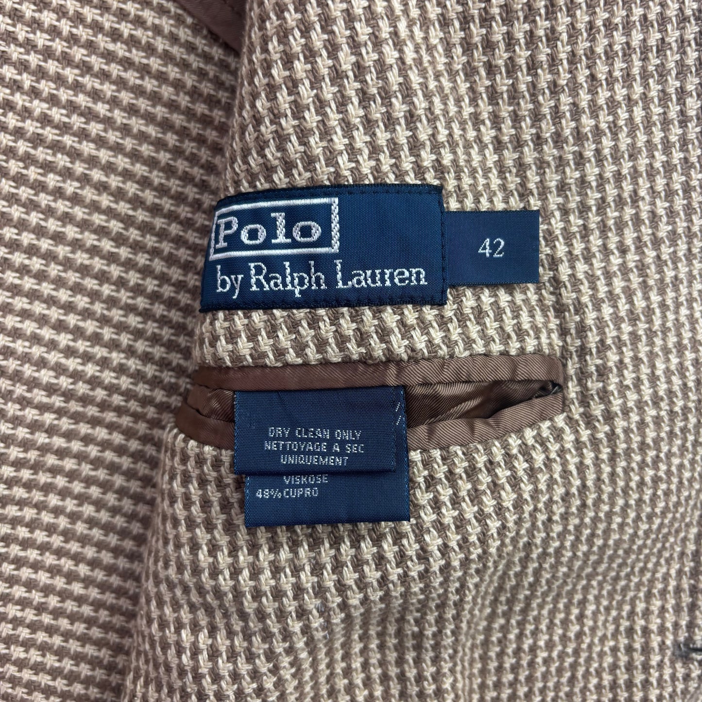 Polo Ralph Lauren Brown Houndstooth Tweed Blazer Sports Coat (Silk) - 42R