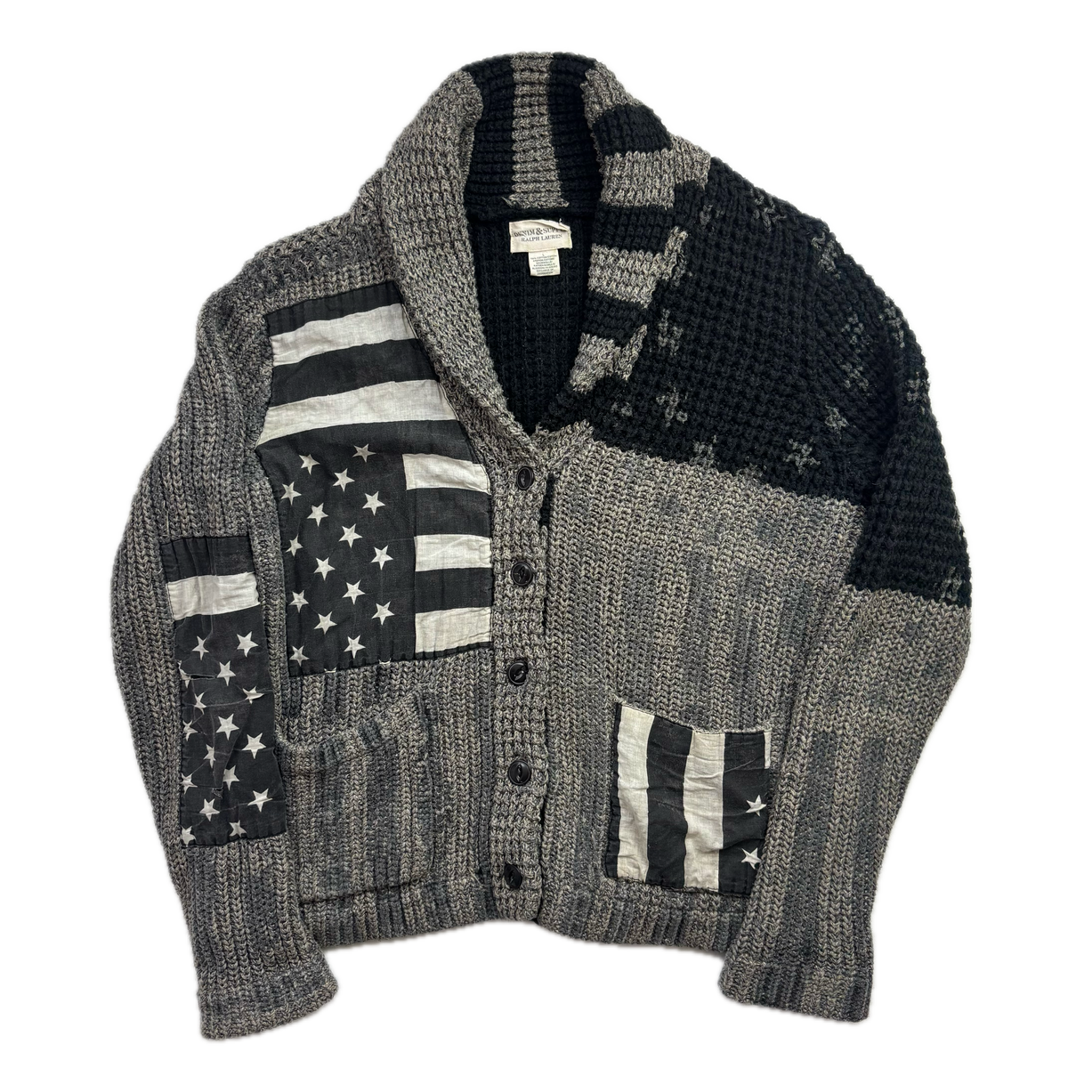 Denim & Supply Grey USA Flag Stars & Stripes Patchwork Cardigan - L