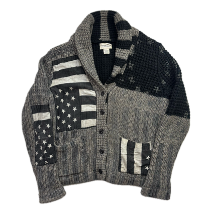 Denim & Supply Grey USA Flag Stars & Stripes Patchwork Cardigan - L