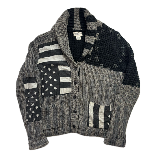 Denim & Supply Grey USA Flag Stars & Stripes Patchwork Cardigan - L