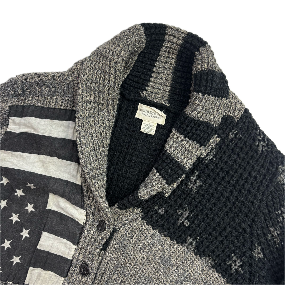 Denim & Supply Grey USA Flag Stars & Stripes Patchwork Cardigan - L
