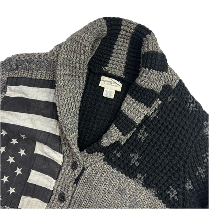 Denim & Supply Grey USA Flag Stars & Stripes Patchwork Cardigan - L