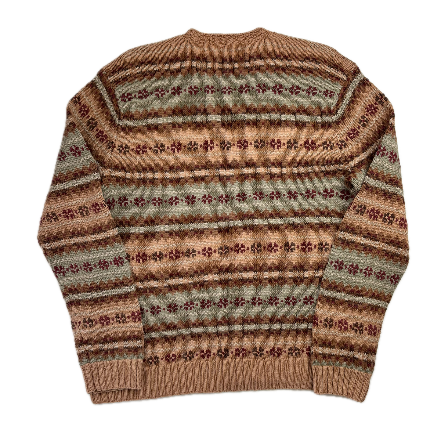 Polo Ralph Lauren Fairisle Jumper V-Neck Hand Knit Sweater (Linen Cotton) - S