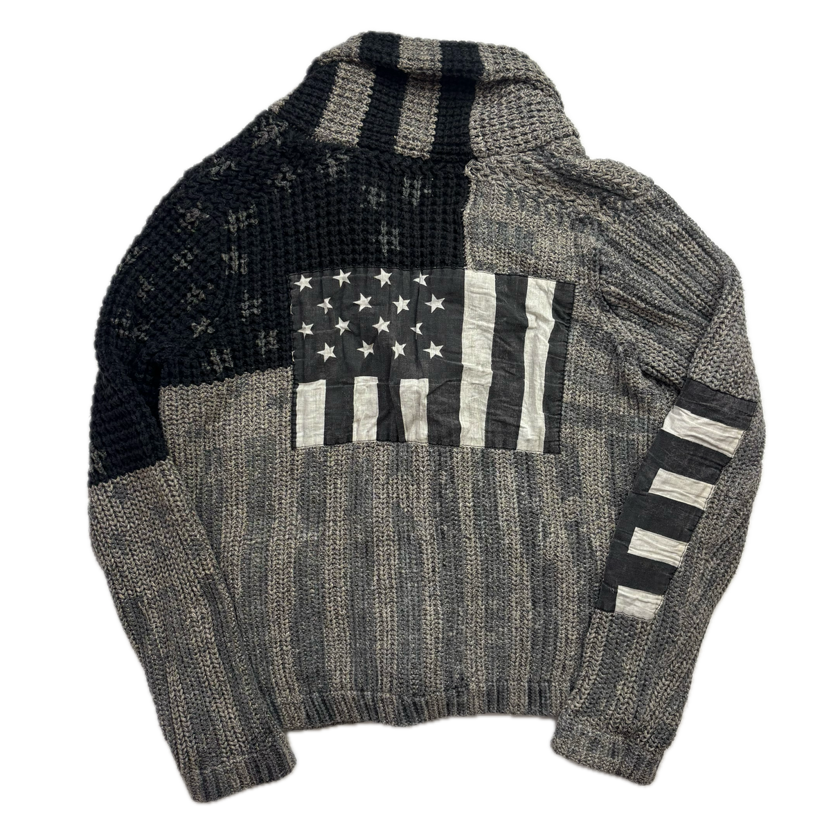 Denim & Supply Grey USA Flag Stars & Stripes Patchwork Cardigan - L