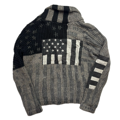 Denim & Supply Grey USA Flag Stars & Stripes Patchwork Cardigan - L