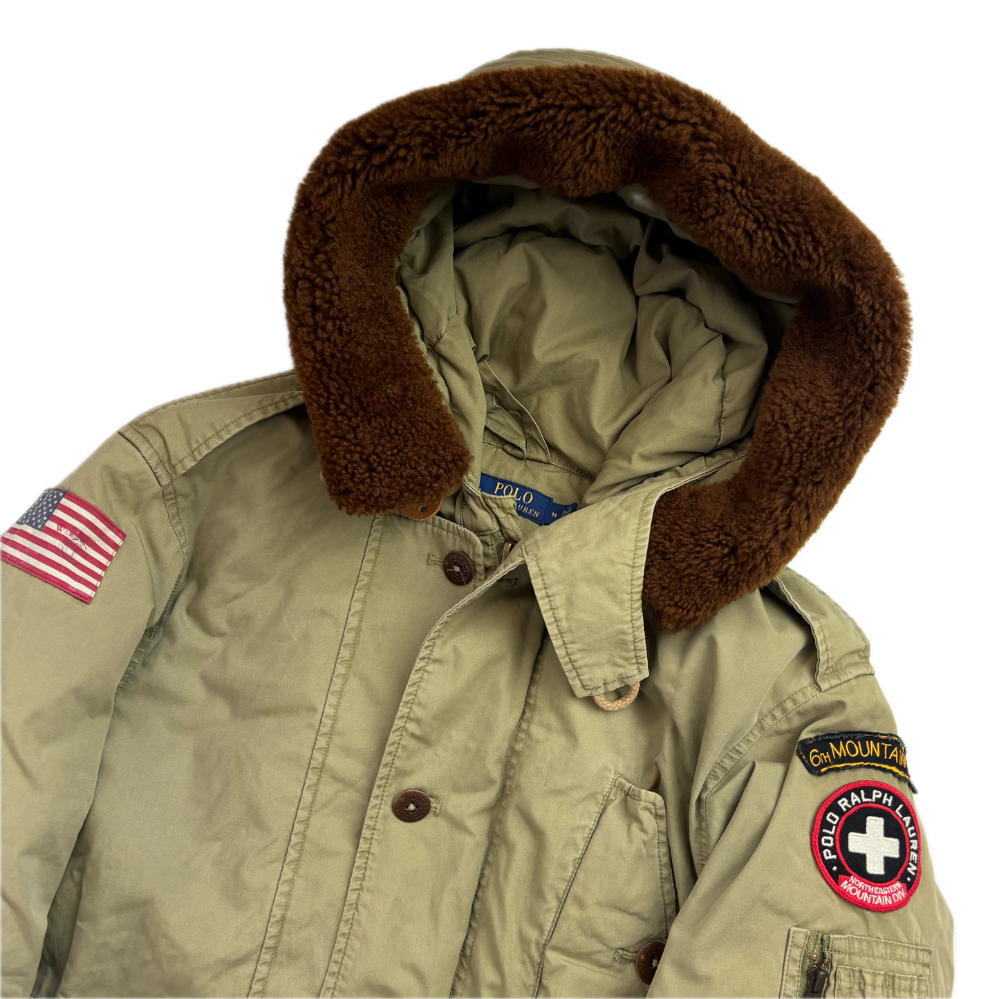Polo Ralph Lauren Mountain Division Puffer Parka Military Sheepskin Hood - M
