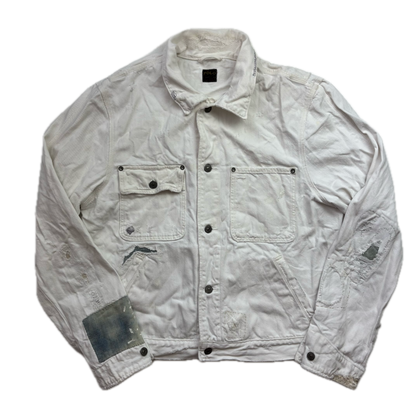 Polo Ralph Lauren White Denim Trucker Jacket Distressed Patchwork - XL