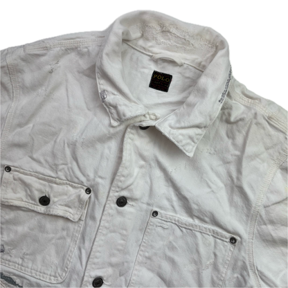 Polo Ralph Lauren White Denim Trucker Jacket Distressed Patchwork - XL