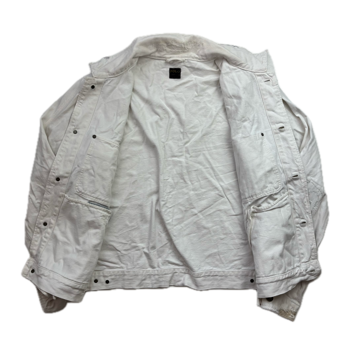 Polo Ralph Lauren White Denim Trucker Jacket Distressed Patchwork - XL