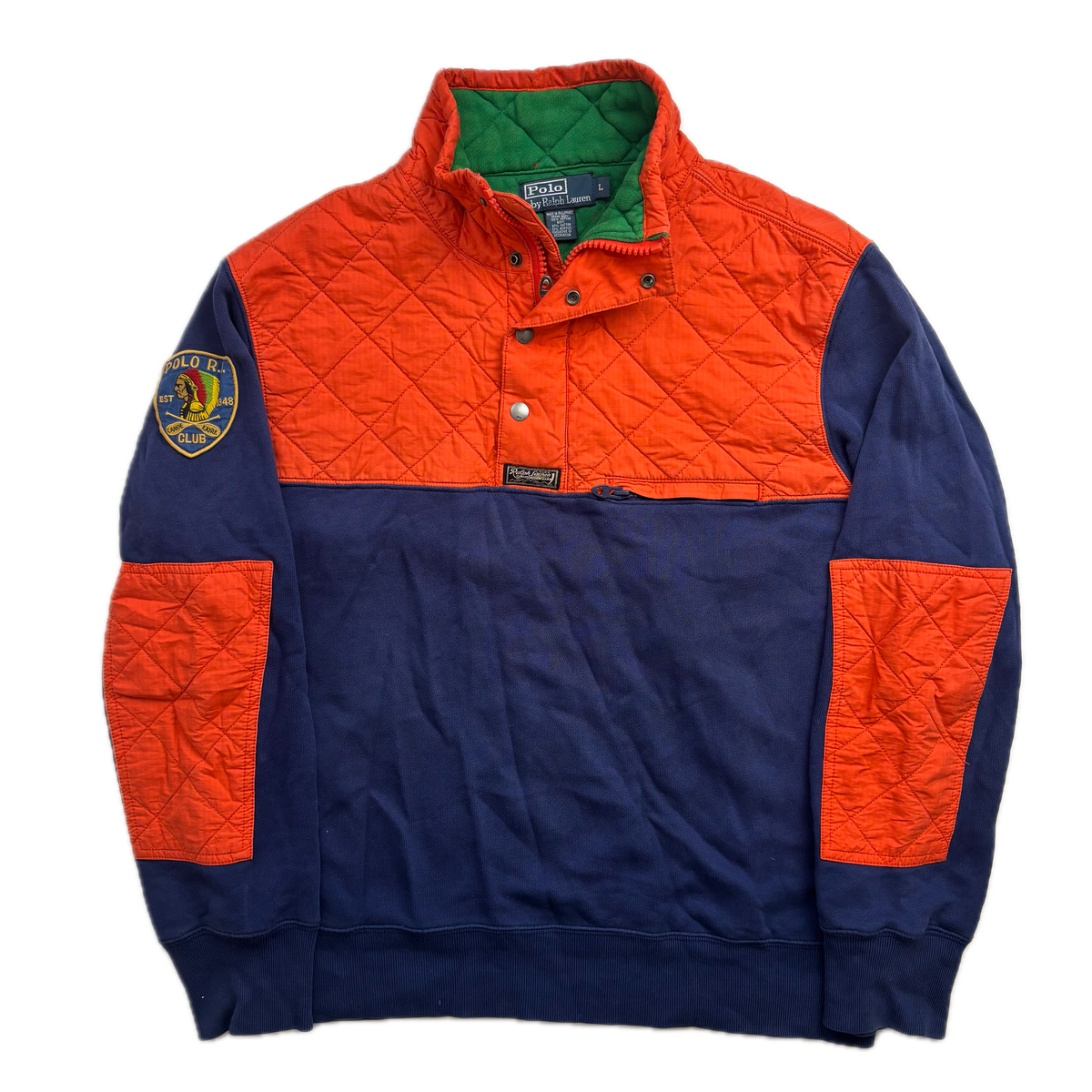 Polo Ralph Lauren Blue Orange Indian Head Kayak Hybrid Quarter Zip Sweatshirt - L
