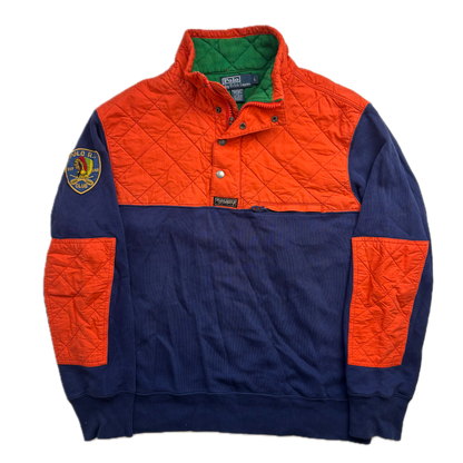 Polo Ralph Lauren Blue Orange Indian Head Kayak Hybrid Quarter Zip Sweatshirt - L