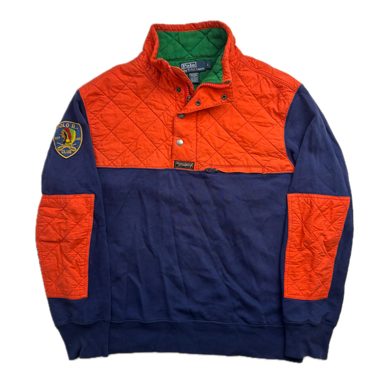 Polo Ralph Lauren Blue Orange Indian Head Kayak Hybrid Quarter Zip Sweatshirt - L