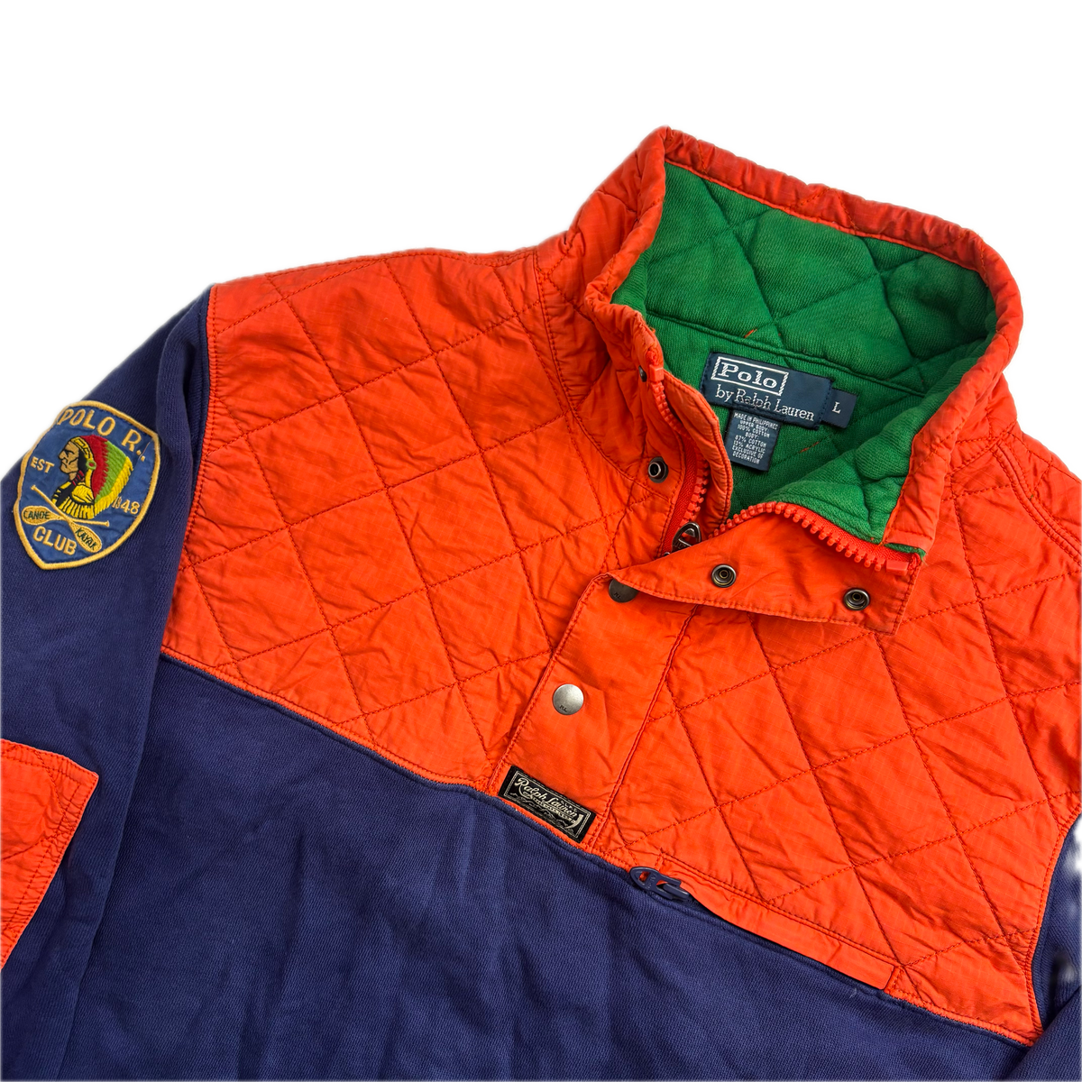 Polo Ralph Lauren Blue Orange Indian Head Kayak Hybrid Quarter Zip Sweatshirt - L