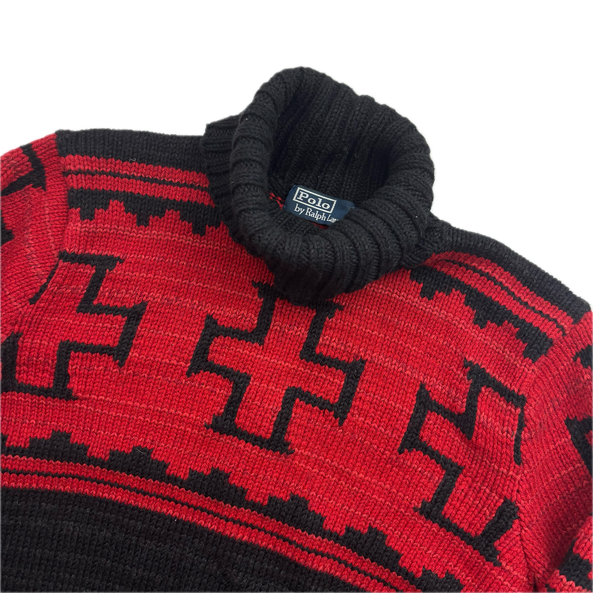 Polo Ralph Lauren Hand Knit Navajo Aztec Jumper Roll Neck Sweater (Wool Linen Silk) - M