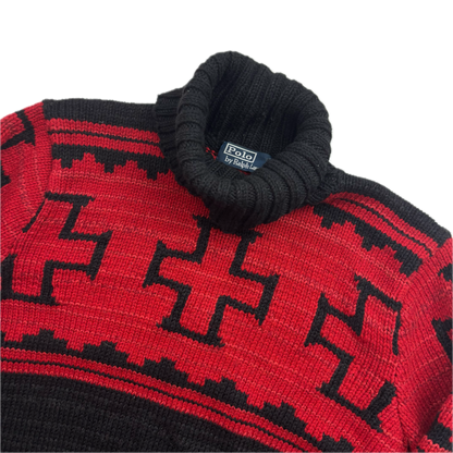 Polo Ralph Lauren Hand Knit Navajo Aztec Jumper Roll Neck Sweater (Wool Linen Silk) - M