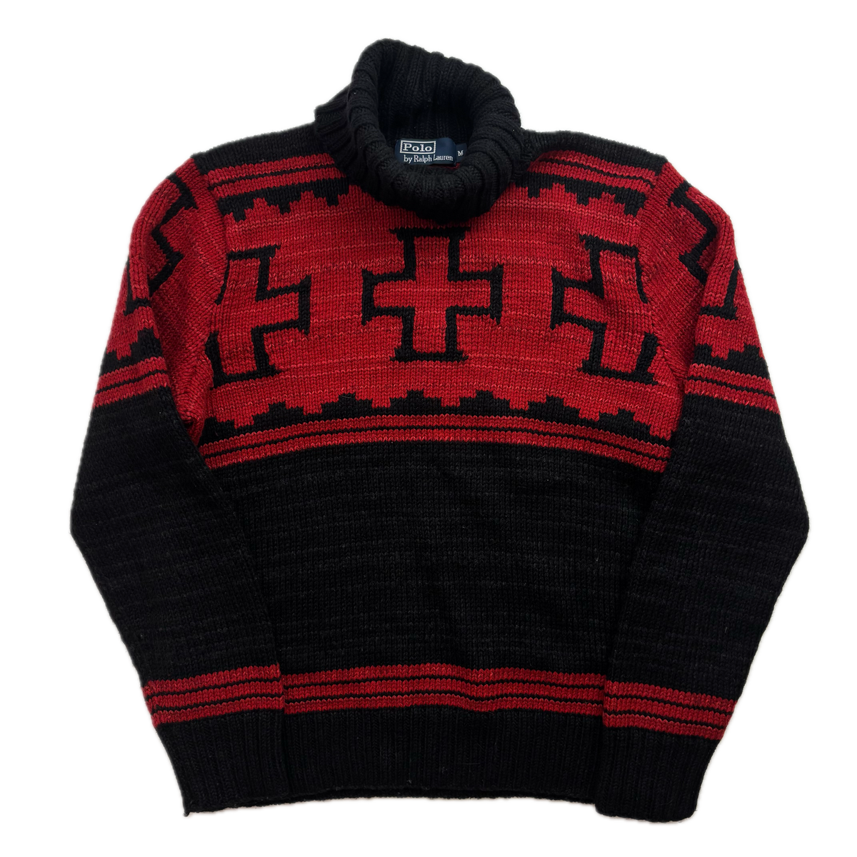Polo Ralph Lauren Hand Knit Navajo Aztec Jumper Roll Neck Sweater (Wool Linen Silk) - M