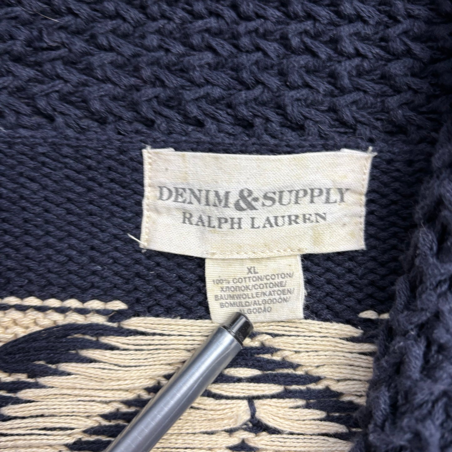 Denim & Supply Navy Beige Aztec Cardigan - XL