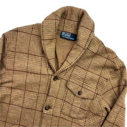 Polo Ralph Lauren Glen Plaid Tweed Brown Shawl Collar Half Norfolk Cardigan (Wool) - M (S)