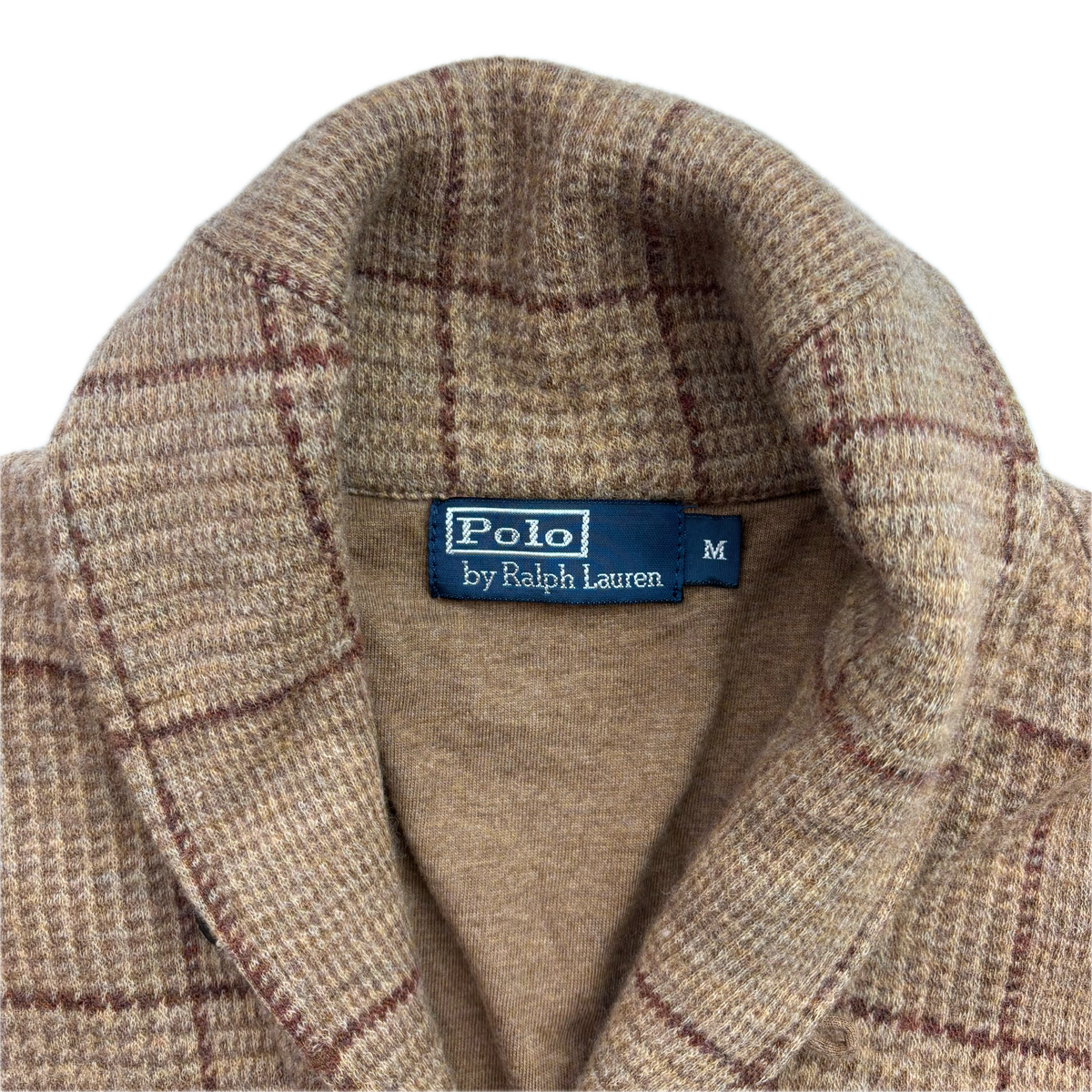 Polo Ralph Lauren Glen Plaid Tweed Brown Shawl Collar Half Norfolk Cardigan (Wool) - M (S)