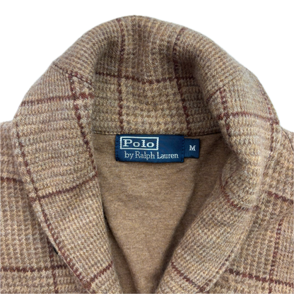 Polo Ralph Lauren Glen Plaid Tweed Brown Shawl Collar Half Norfolk Cardigan (Wool) - M (S)