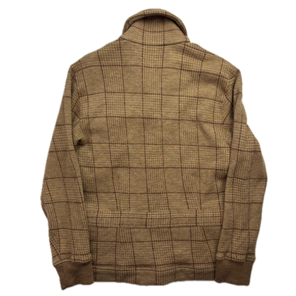 Polo Ralph Lauren Glen Plaid Tweed Brown Shawl Collar Half Norfolk Cardigan (Wool) - M (S)