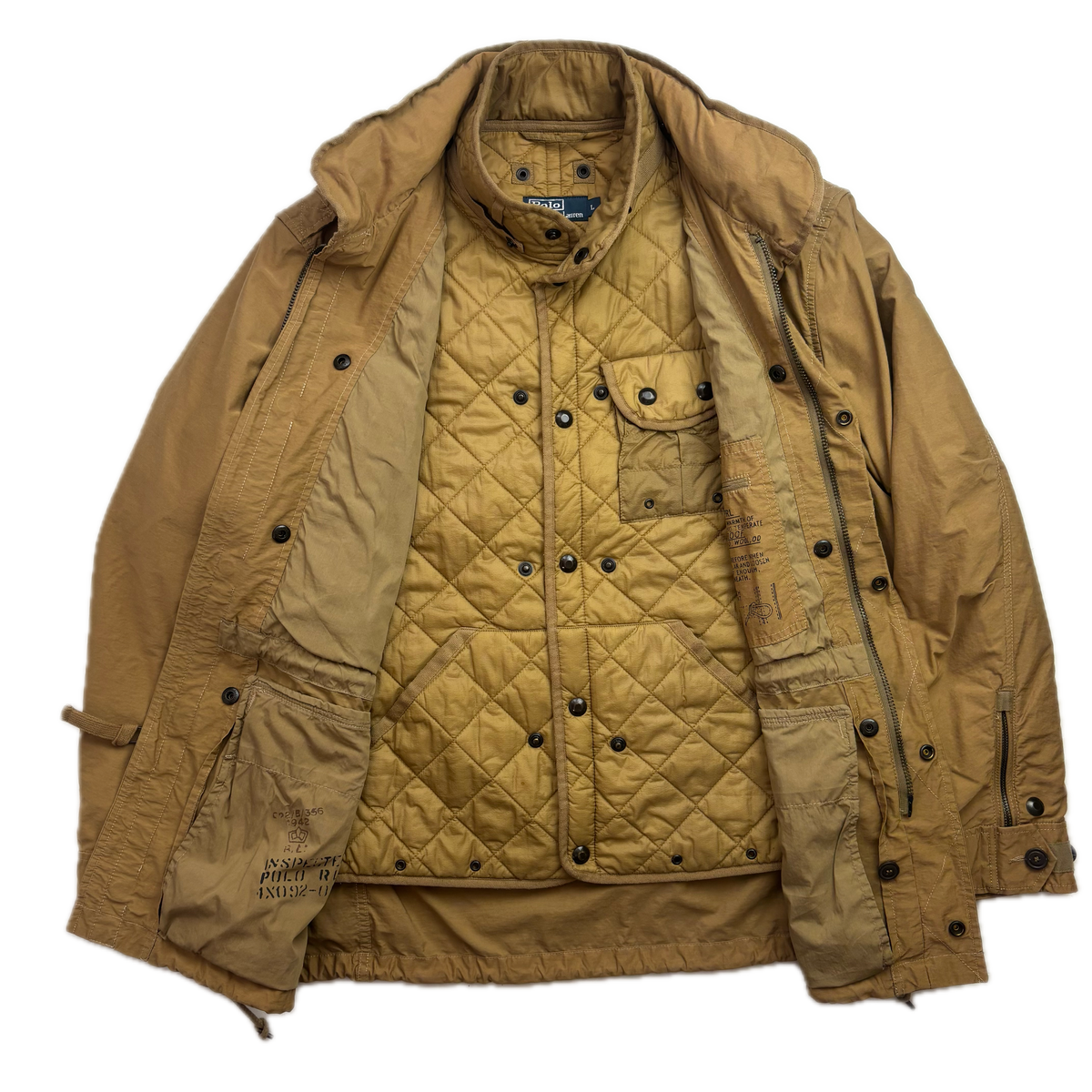 Polo Ralph Lauren 2 in 1 Tan Utility Jacket with Quilted Liner - L
