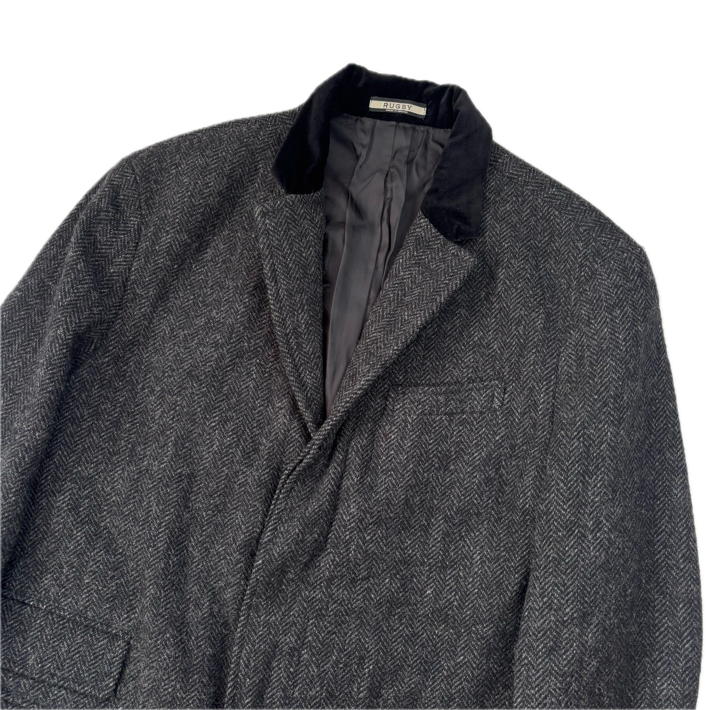 Rugby Ralph Lauren Dark Grey Herringbone Paddock Coat Overcoat (Wool) - L