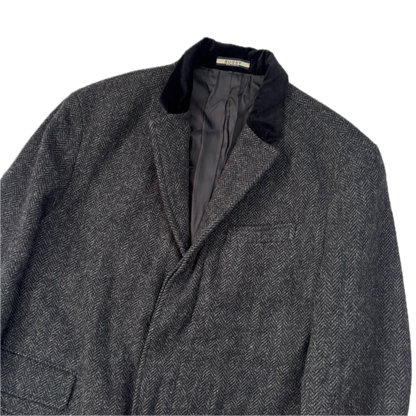 Rugby Ralph Lauren Dark Grey Herringbone Paddock Coat Overcoat (Wool) - L