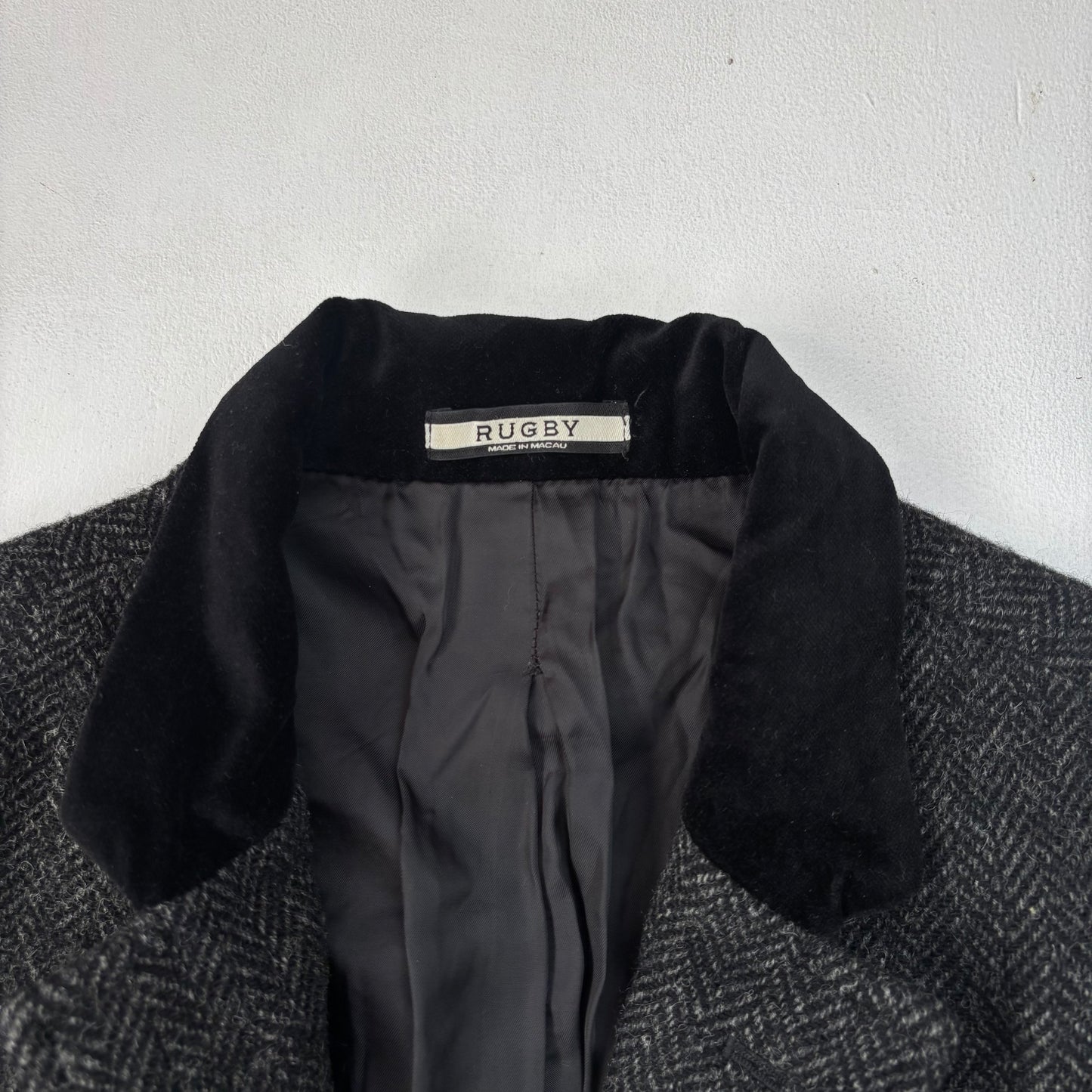 Rugby Ralph Lauren Dark Grey Herringbone Paddock Coat Overcoat (Wool) - L