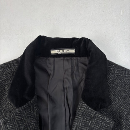 Rugby Ralph Lauren Dark Grey Herringbone Paddock Coat Overcoat (Wool) - L