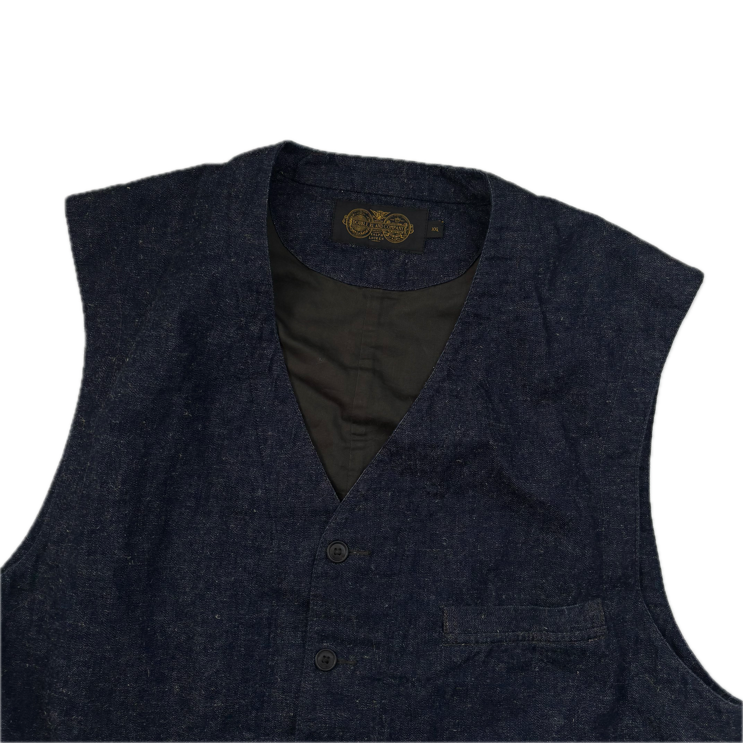 RRL Ralph Lauren Navy Blue Chambray Waistcoat - XXL