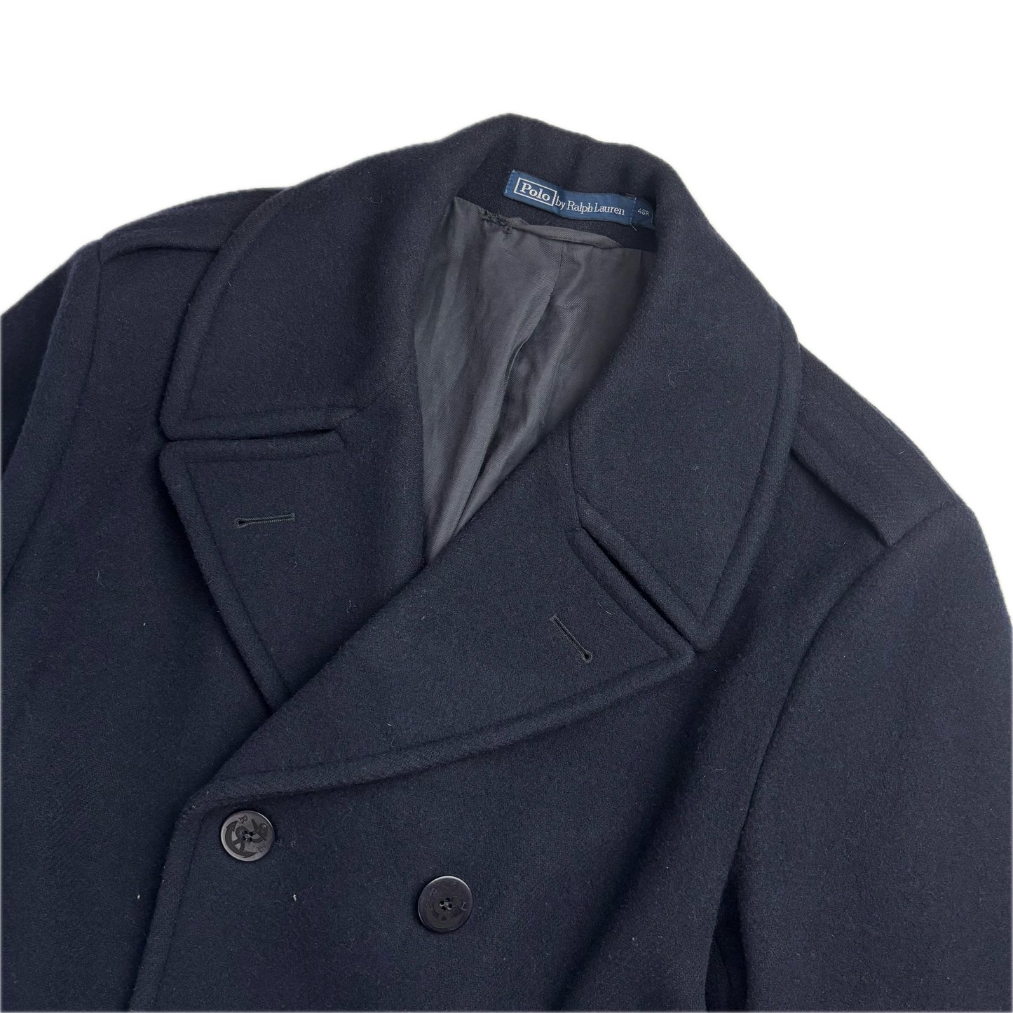 Polo Ralph Lauren Navy Melton Double Breasted Pea Coat (Wool Blend) - 48R