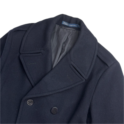 Polo Ralph Lauren Navy Melton Double Breasted Pea Coat (Wool Blend) - 48R