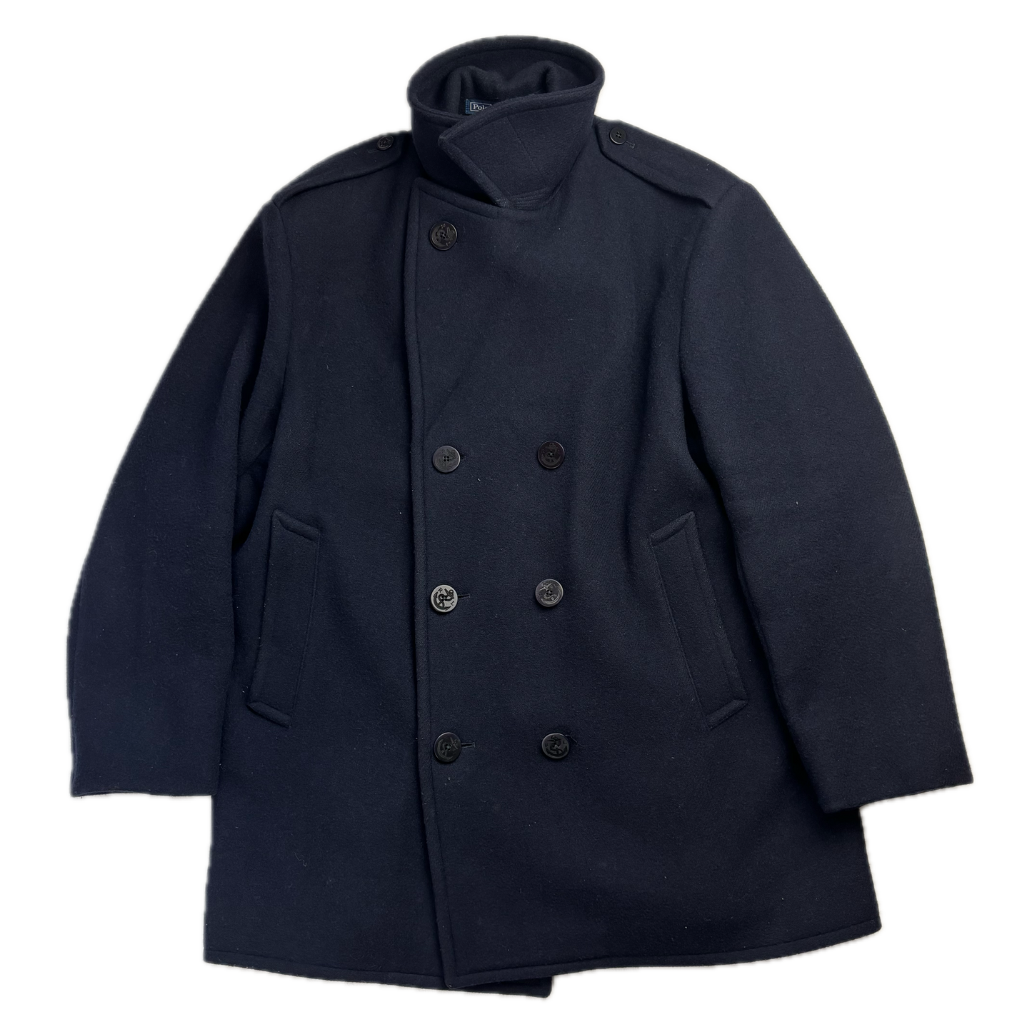 Polo Ralph Lauren Navy Melton Double Breasted Pea Coat (Wool Blend) - 48R