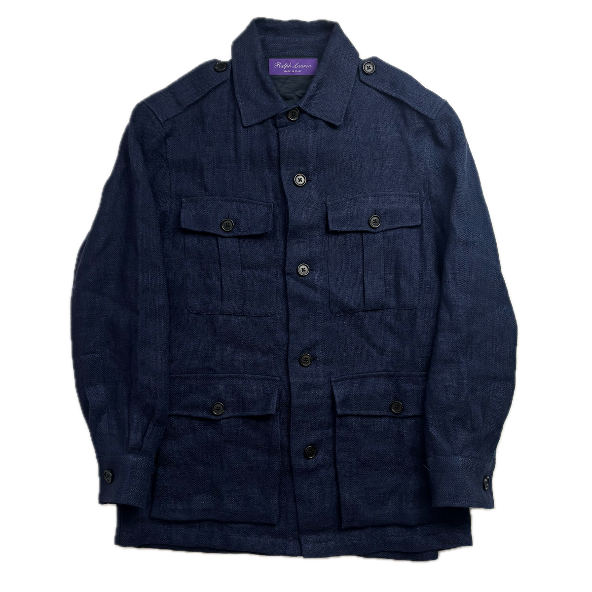 Ralph Lauren Purple Label Navy Safari Utility Jacket (Linen Silk) - 38