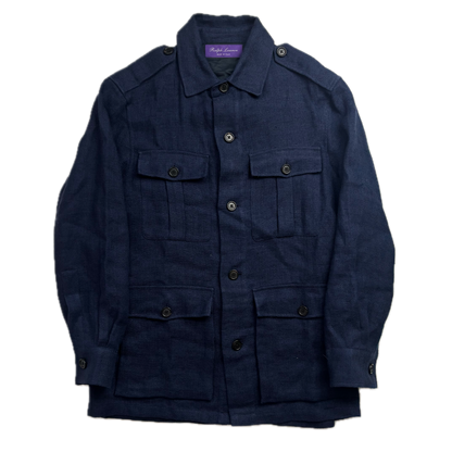 Ralph Lauren Purple Label Navy Safari Utility Jacket (Linen Silk) - 38