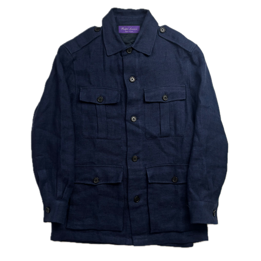 Ralph Lauren Purple Label Navy Safari Utility Jacket (Linen Silk) - 38
