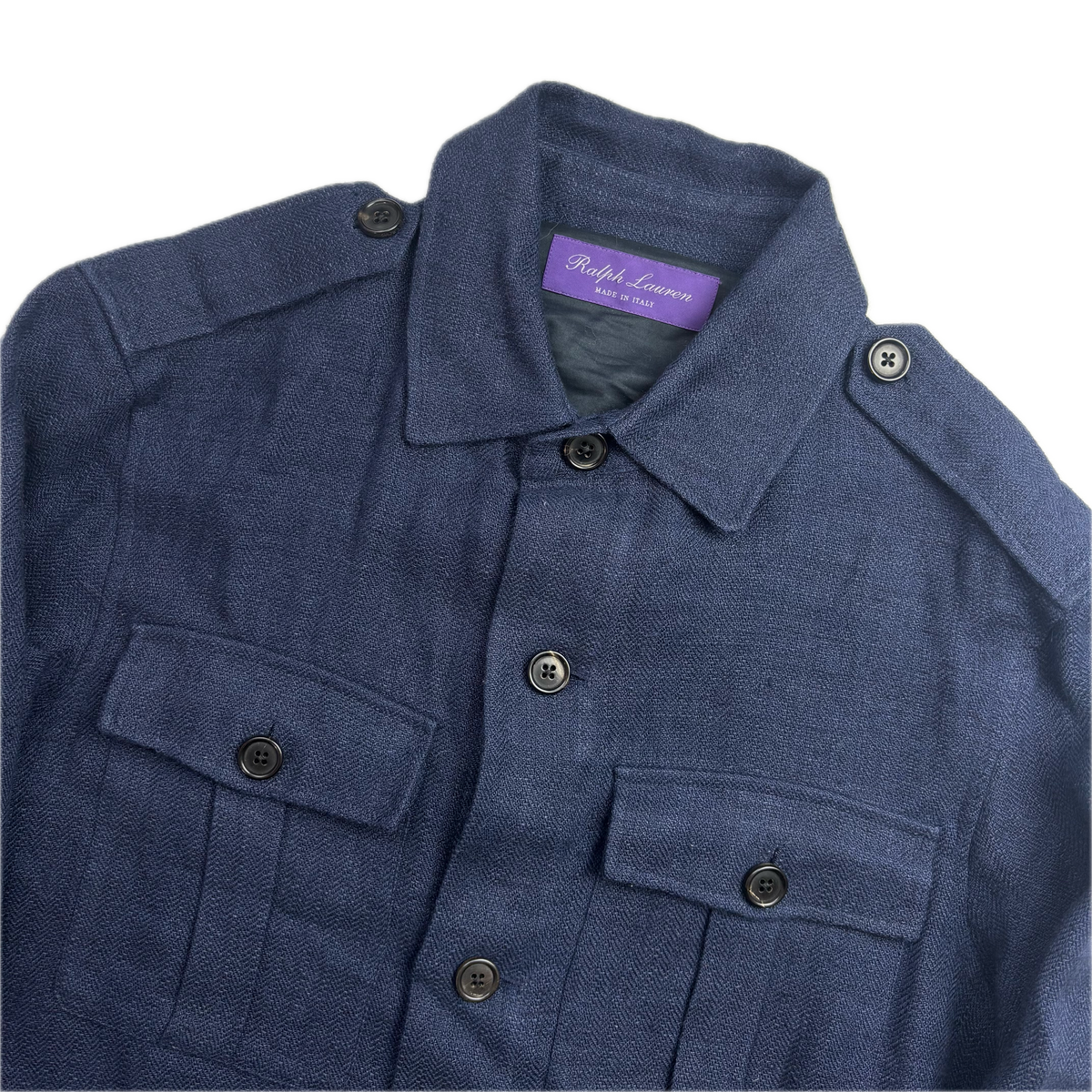 Ralph Lauren Purple Label Navy Safari Utility Jacket (Linen Silk) - 38