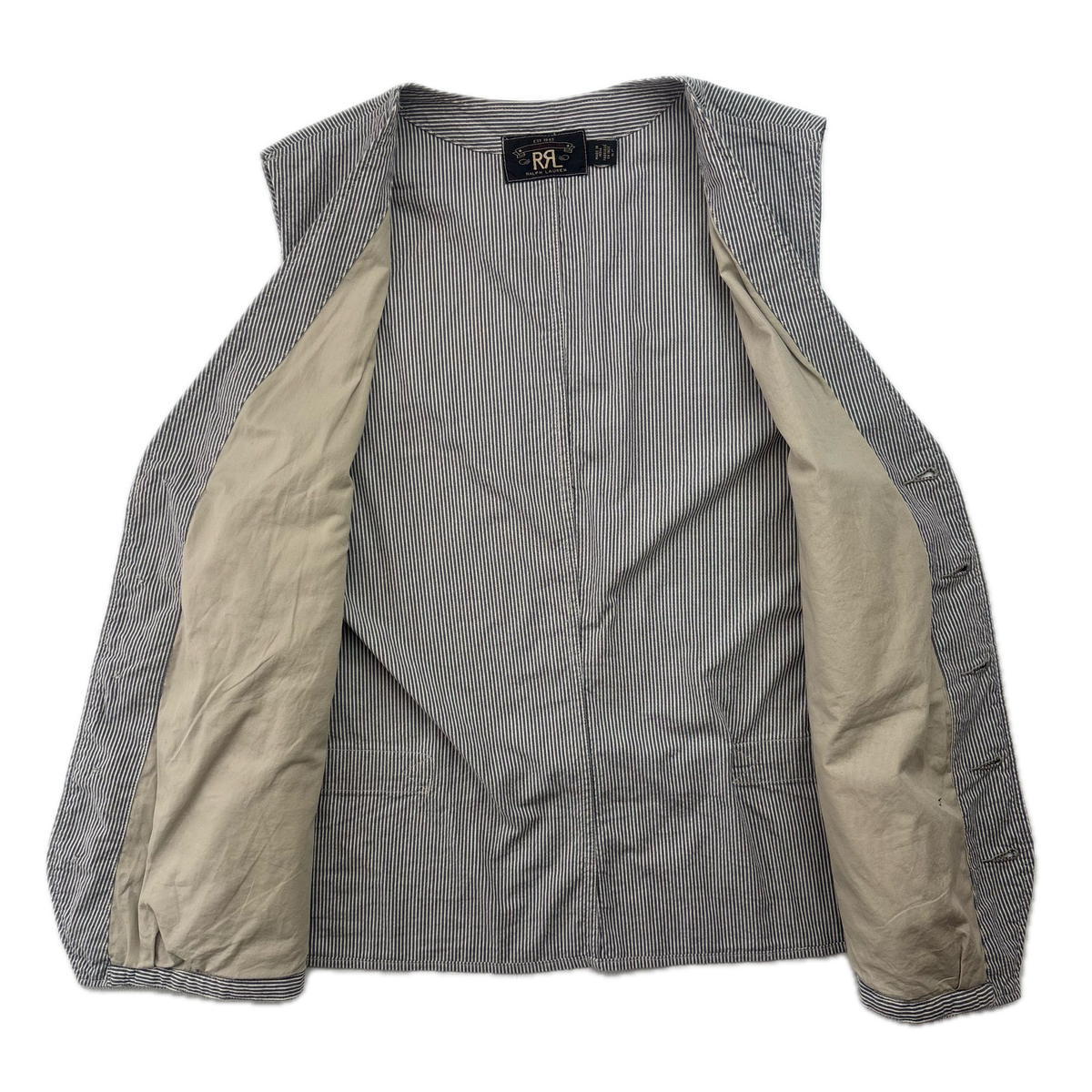 RRL Ralph Lauren Blue Seersucker Waistcoat (Cotton) - L