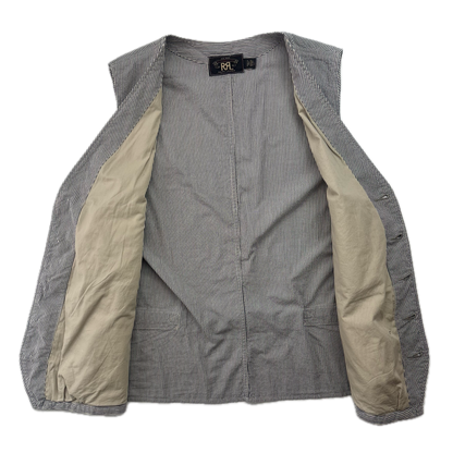 RRL Ralph Lauren Blue Seersucker Waistcoat (Cotton) - L