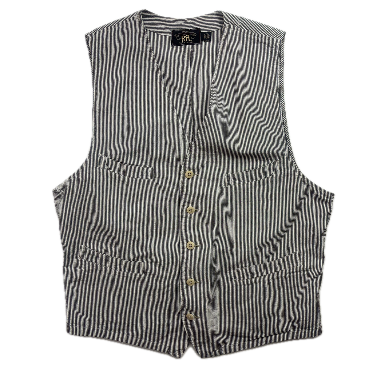 RRL Ralph Lauren Blue Seersucker Waistcoat (Cotton) - L