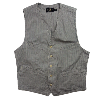 RRL Ralph Lauren Blue Seersucker Waistcoat (Cotton) - L