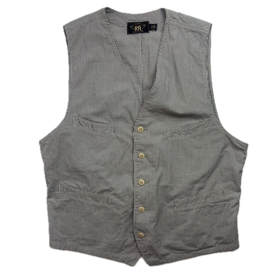 RRL Ralph Lauren Blue Seersucker Waistcoat (Cotton) - L