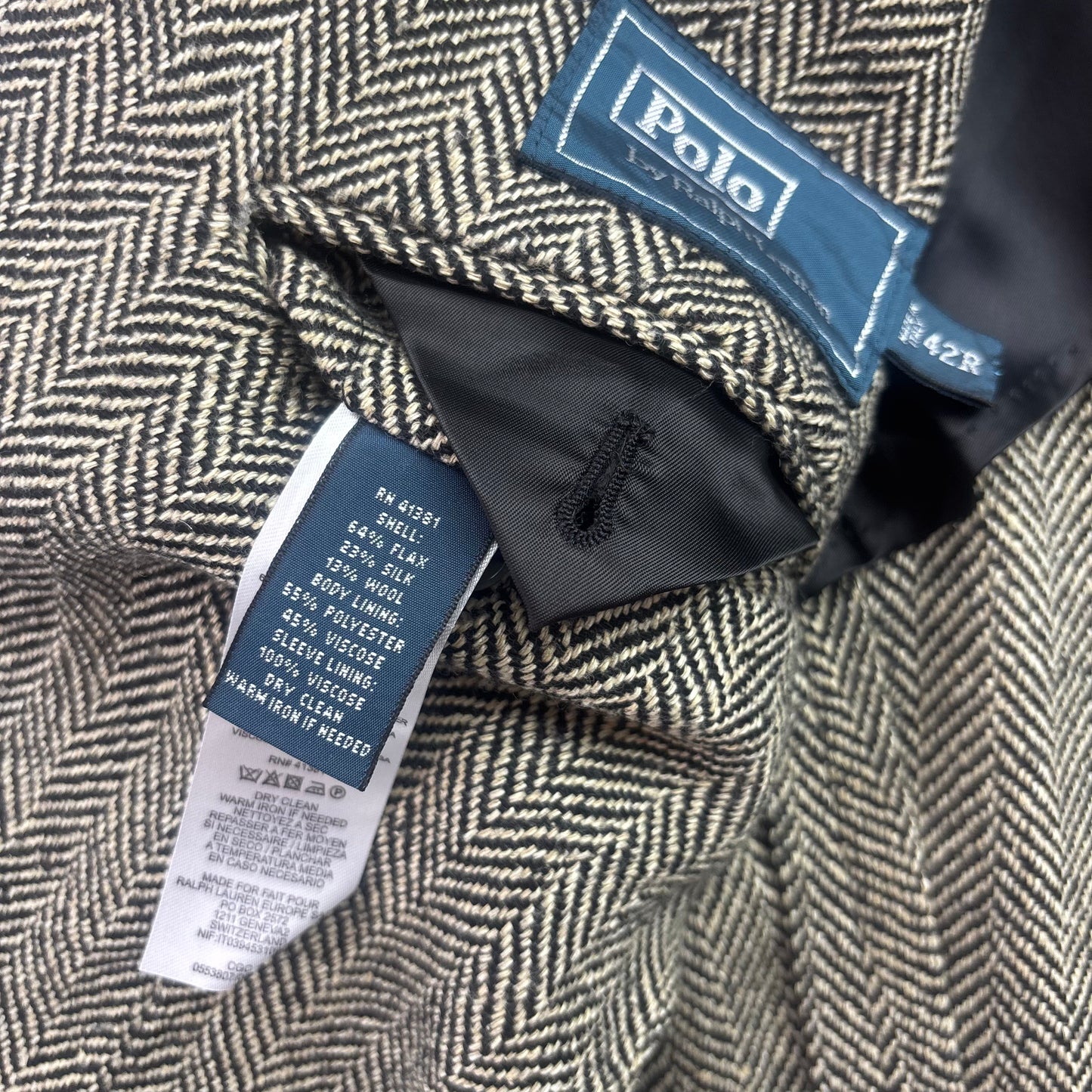 Polo Ralph Lauren Grey Herringbone Blazer (Flax Silk Wool) - 42R