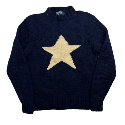 Polo Ralph Lauren Navy Hand Knit Star Jumper (Wool) -  S