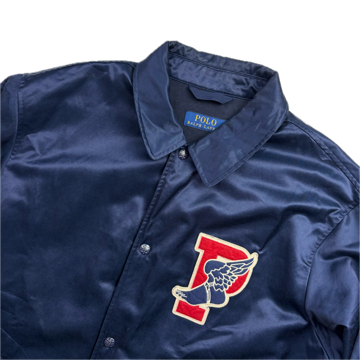 Polo Ralph Lauren Retro Navy Blue P-Wing Sateen Coach Jacket - L