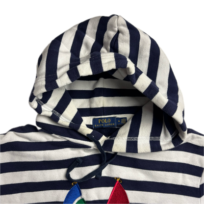 Polo Ralph Lauren White Navy Cross Flags Striped Hoodie Retro - M