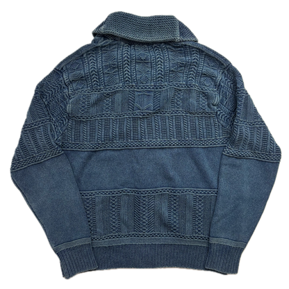 Polo Ralph Lauren Indigo Blue Aran Knit Anchor Shawl Cardigan (Cotton) - L